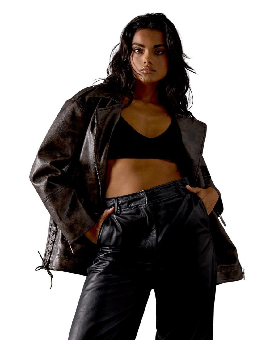 

Женская куртка оверсайз из искусственной кожи с декоративной строчкой Warehouse, Dark grey