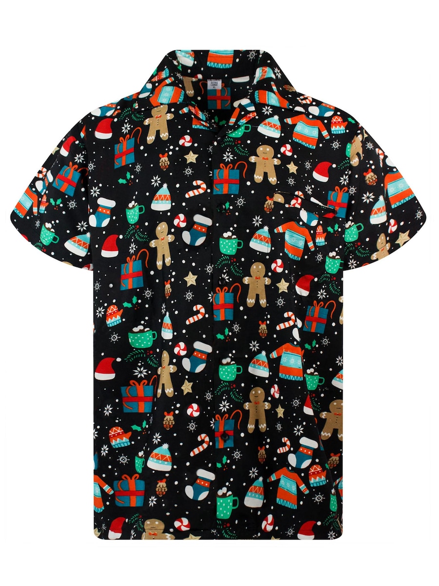 

Рубашка на пуговицах классического кроя King Kameha Christmas Gingerbread, черный