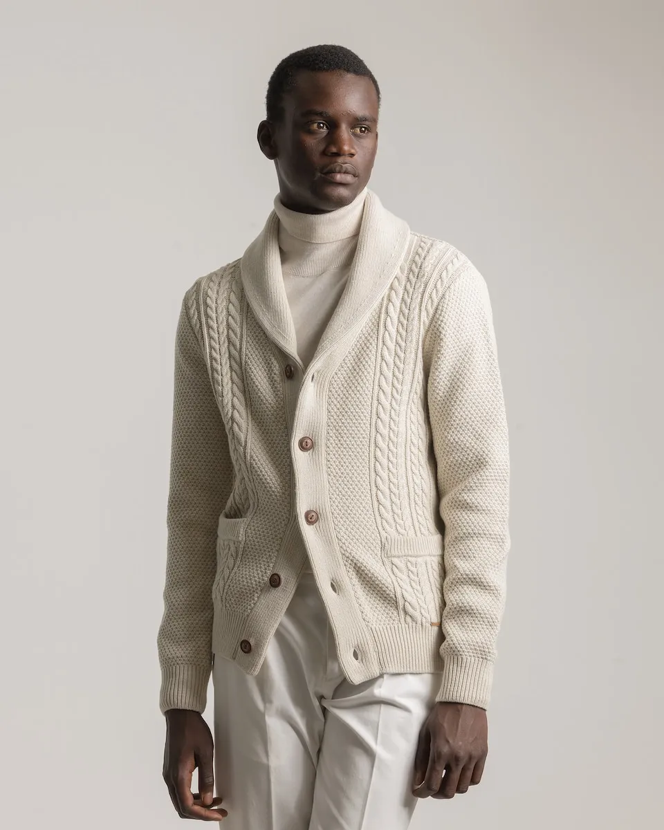 

Мужской жаккардовый кардиган кремового цвета PuroEgo