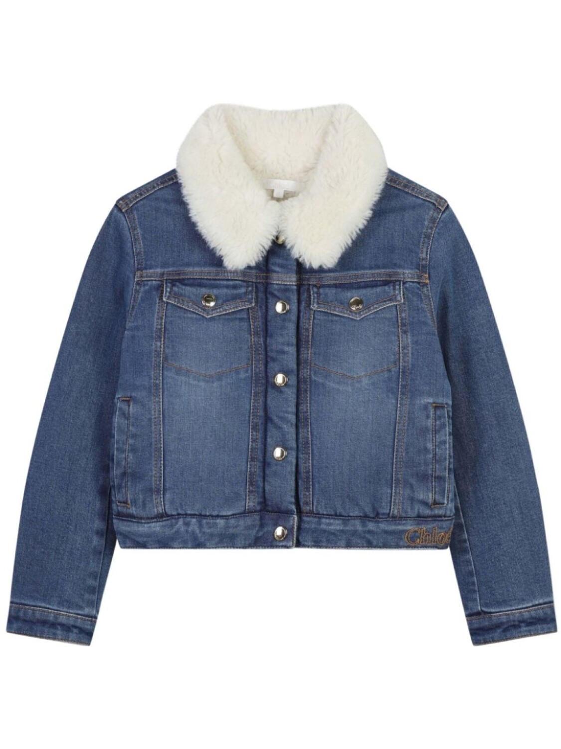 

Chloé Kids джинсовая куртка с воротником из искусственного меха, синий