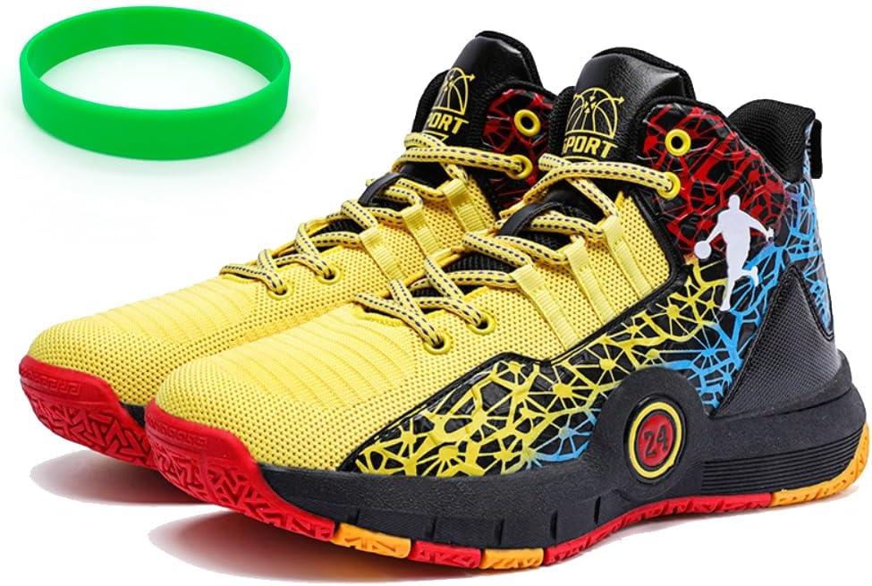 

Кроссовки для баскетбола Spedify мужские высокие, для улицы, с амортизацией, для подростков и взрослых, нескользящие, с силиконовым спортивным браслетом, желтый