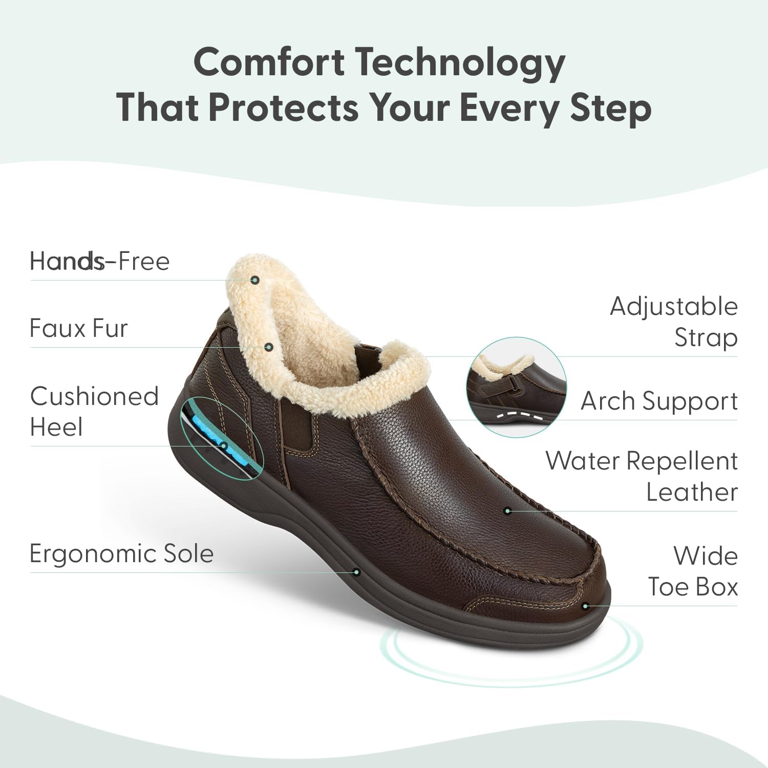 Мужские ортопедические кожаные тапочки Orthofeet Vito без использования рук, коричневый — фото 2