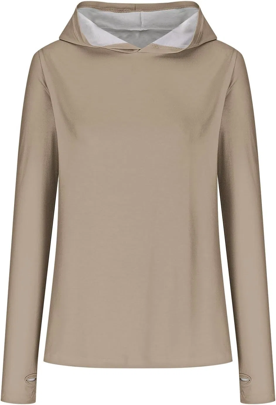 Худи с отверстиями для больших пальцев для женщин, длинный рукав, для бега, йоги, тренировок, спортивная толстовка с капюшоном, хаки — фото 4