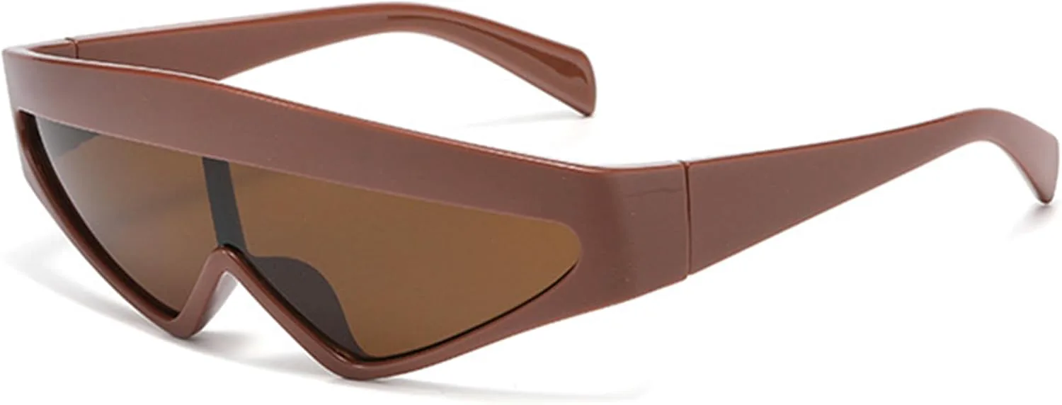 

bullabulling Солнцезащитные очки Y2K с обтекаемой оправой для женщин и мужчин, треугольная оправа, 90-е, для маленького лица, футуристические спортивные очки, Tea