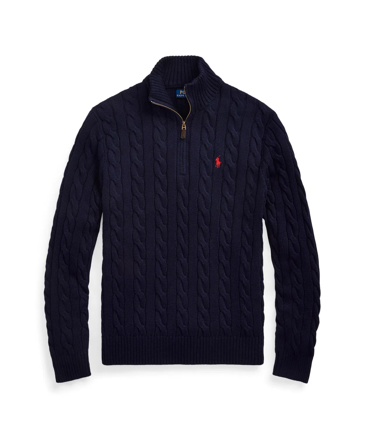 Свитер с косами, хлопковый, Polo Ralph Lauren, четверть-застежка, синий — фото 2