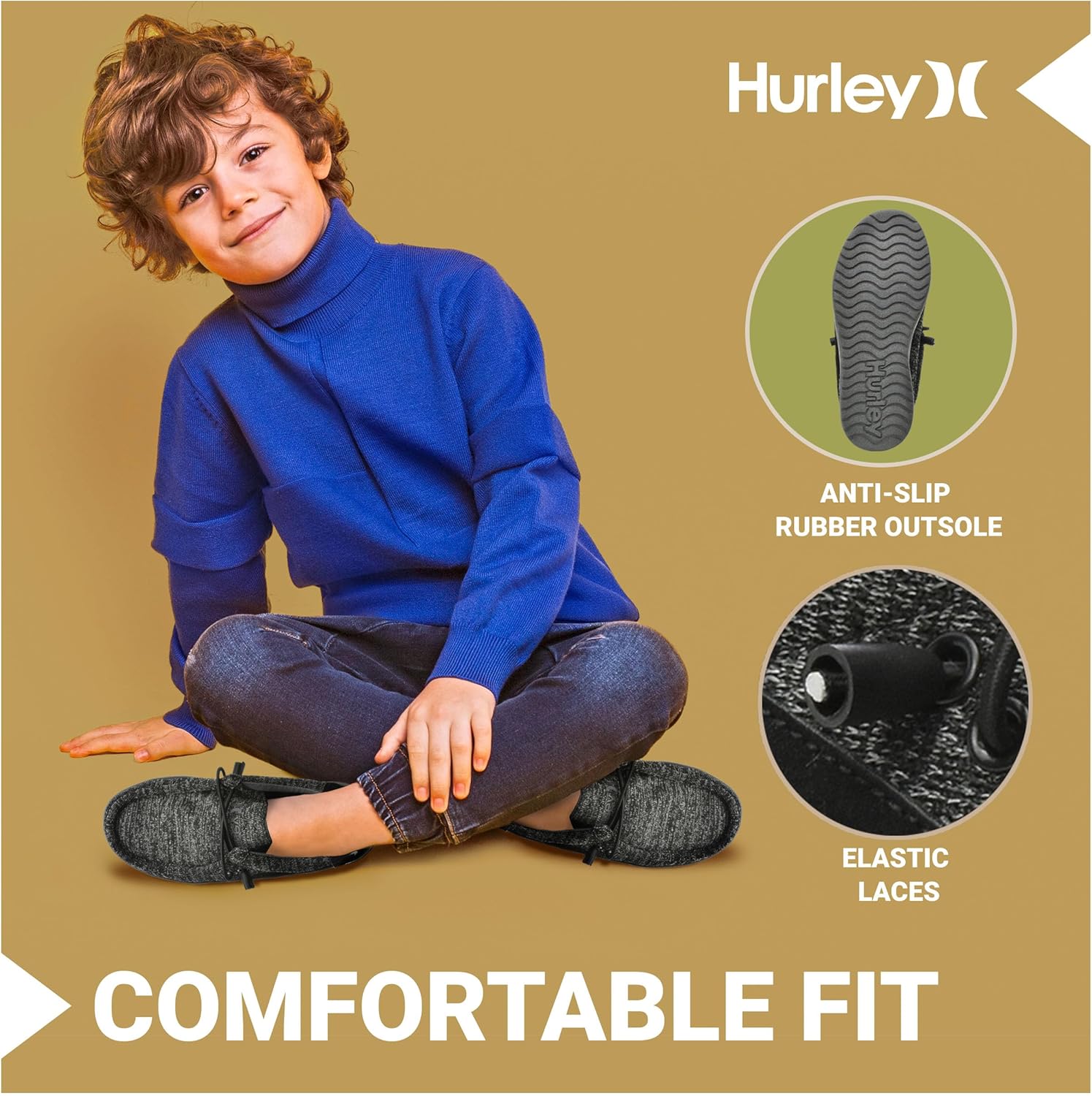Детские кроссовки Hurley с эластичными шнурками, черный/угольный — фото 2