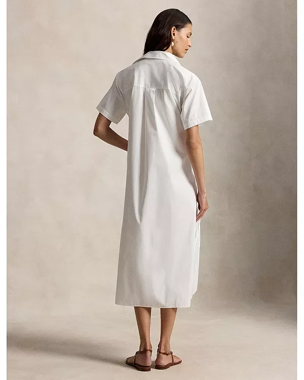 Хлопковое длинное платье-рубашка на шнуровке Ralph Lauren, White — фото 2