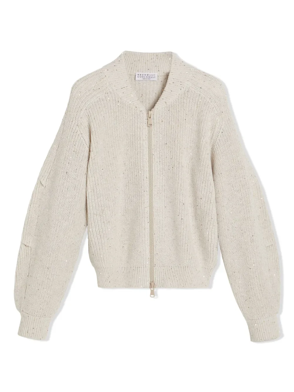 Кардиган в рубчик с эффектом металлик Brunello Cucinelli Kids, бежевый