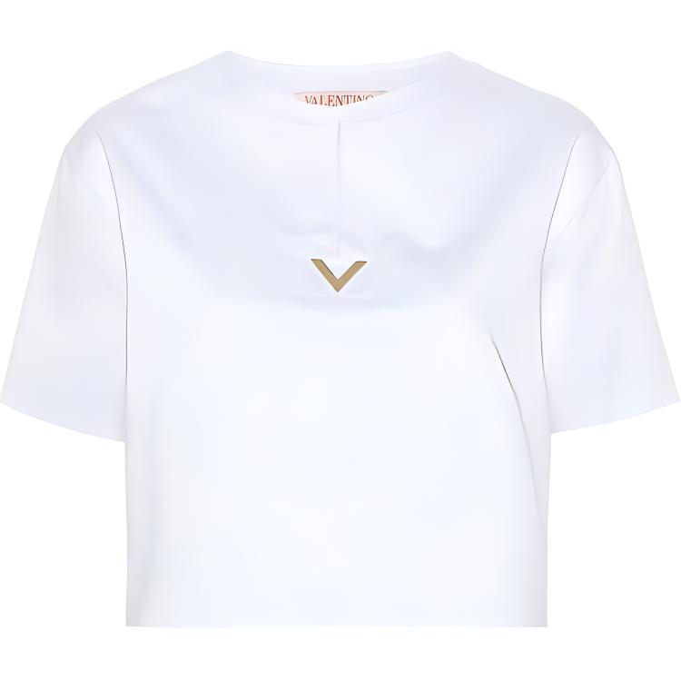 

Футболка с логотипом на планке, прямым подолом и укороченная Valentino, белый