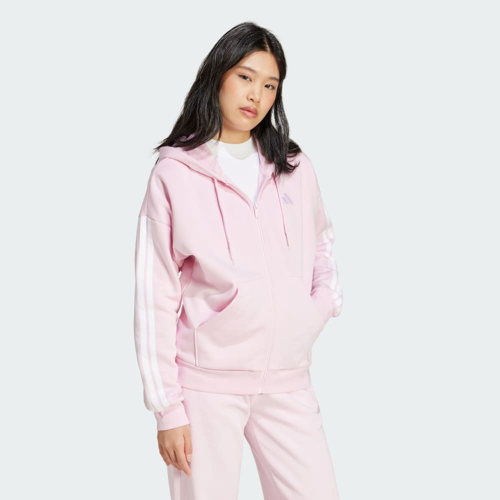 Толстовка Adidas Sportswear Essentials 3-Stripes Full-Zip Fleece, прозрачно-розовый/белый — фото 3