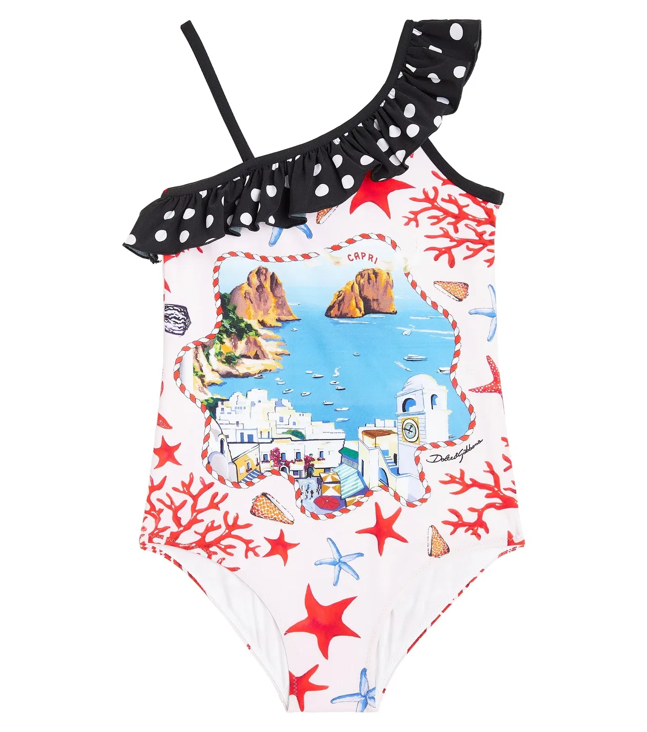 Купальник с оборками с принтом Capri, Dolce&Gabbana Kids, голубой