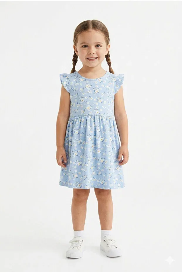 Детское платье для девочек с цветочным принтом Summer Dress Baby, Blue — фото 2
