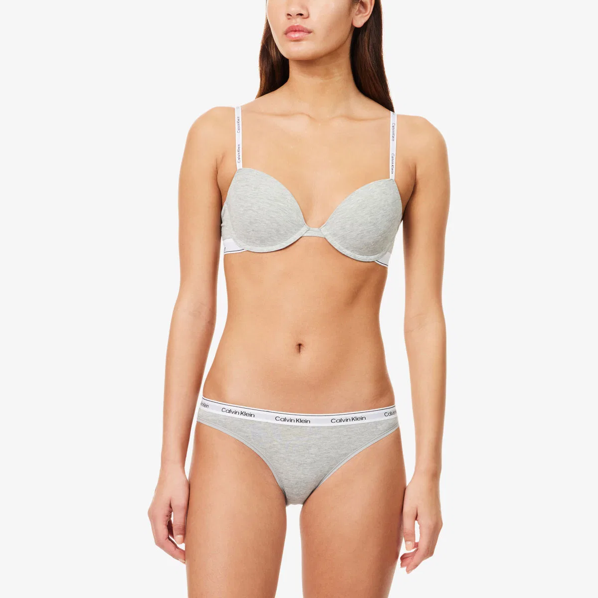 Бюстгальтер-полубюстгальтер icon из смеси хлопка и модала Calvin Klein, серый — фото 2