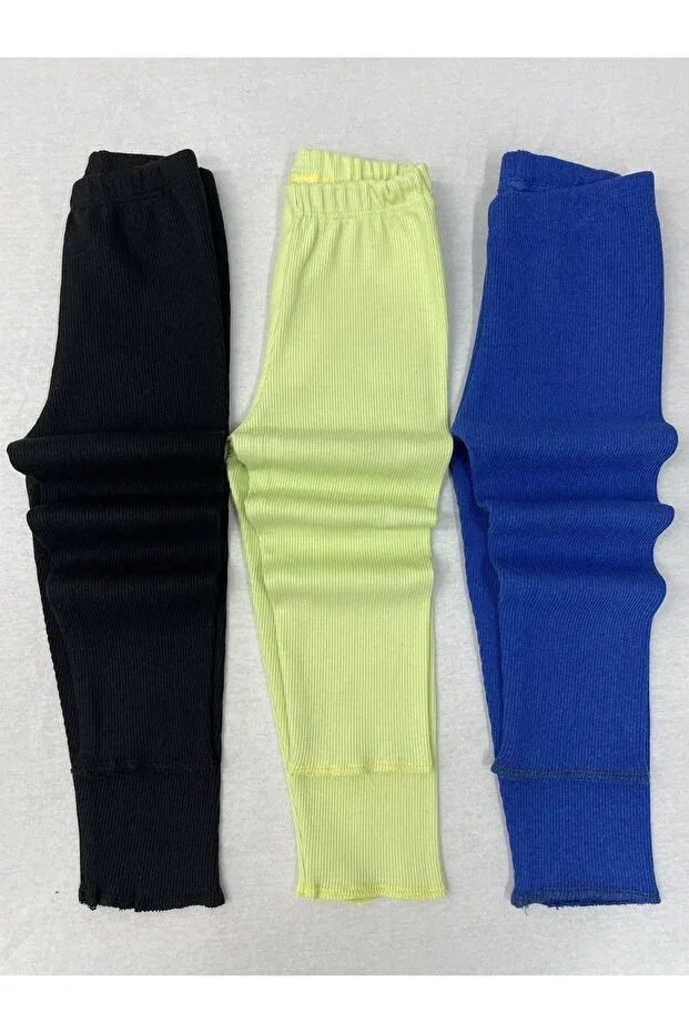 Детские леггинсы для девочек хлопковые 3-комплект Berat Moda, Black-Blue-F.Green — фото 4
