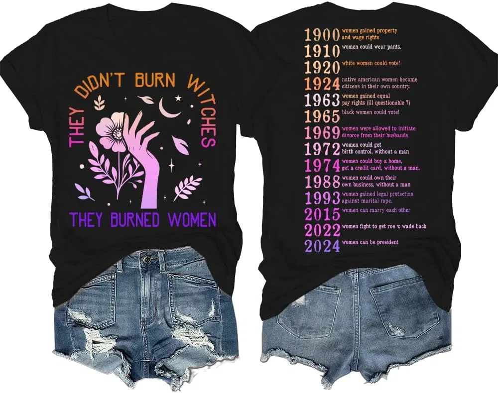 Футболка с историческим принтом They Didn't Burn Witches They Burned Women, Black