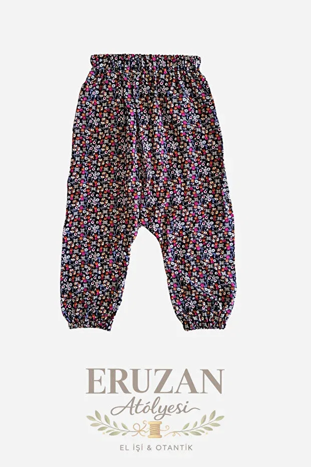 Детские брюки для девочек с принтом Eruzan, Black/Red Floral
