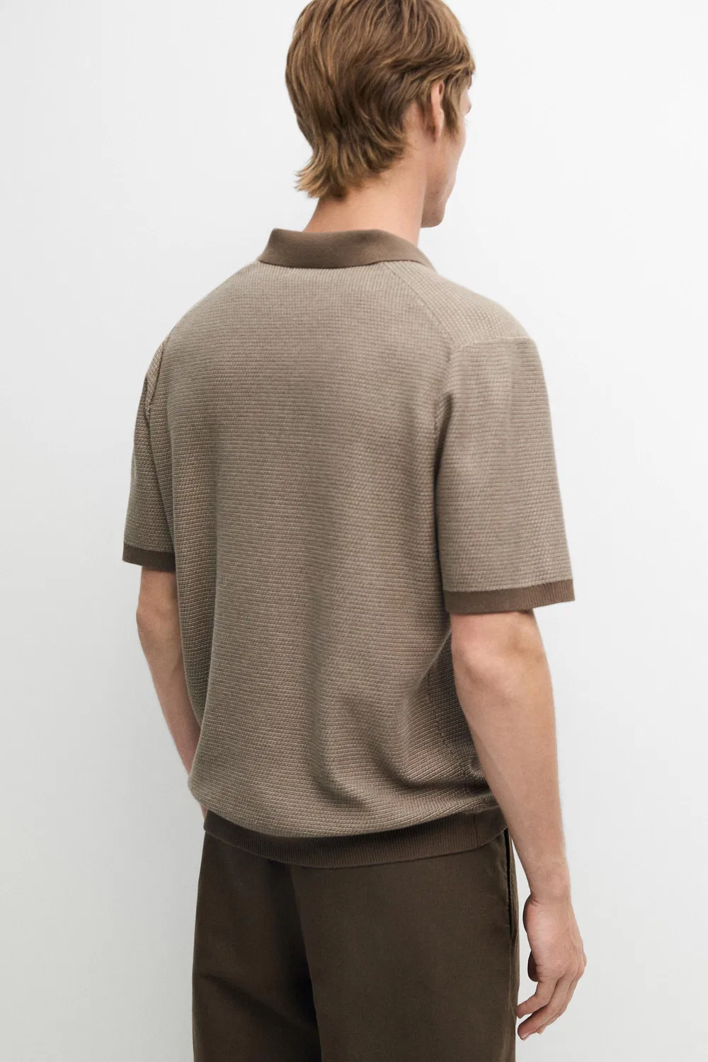 Свитер-поло Massimo Dutti 100% Cotton Contrast Knit, хаки — фото 4