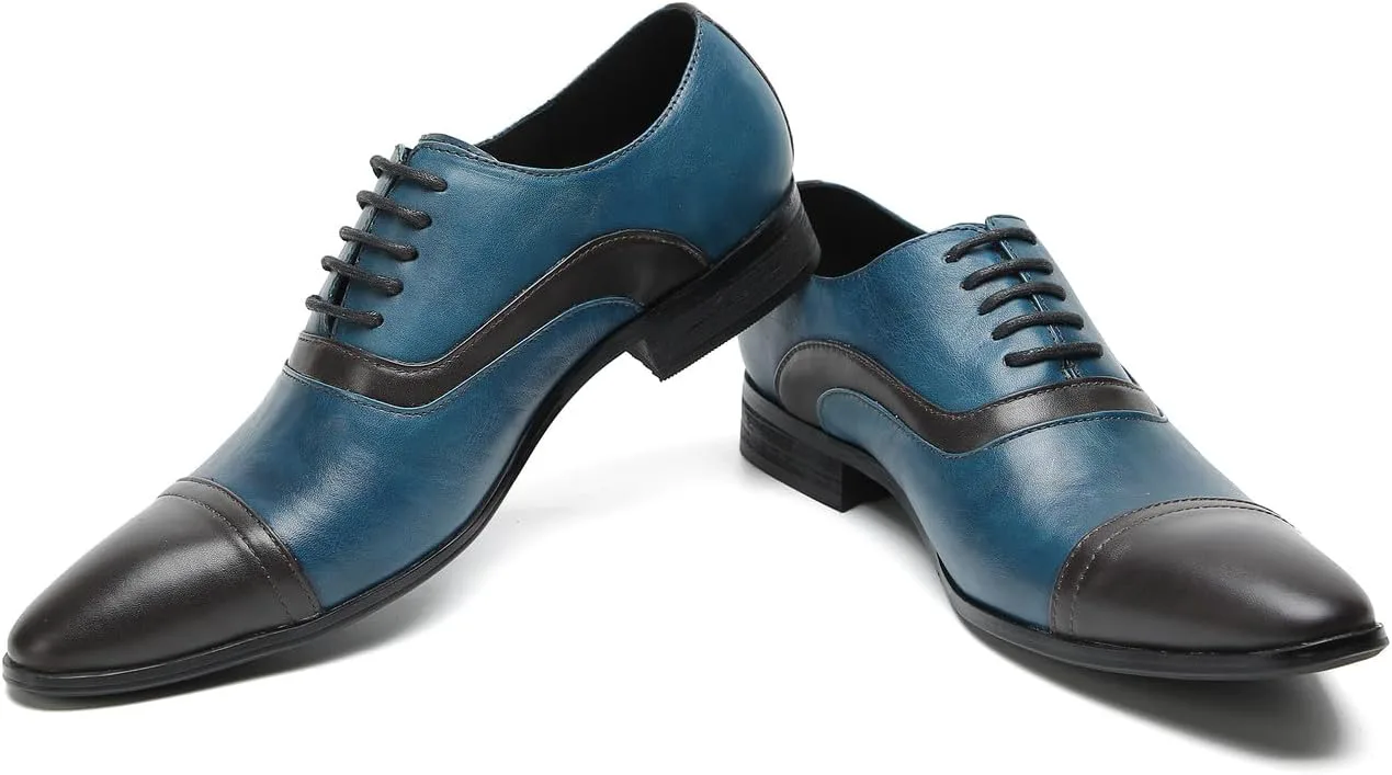 

Мужские оксфорды Santimon, формальные туфли из двухцветной кожи, модные свадебные, для вечеринки и деловых мероприятий, синий/черный