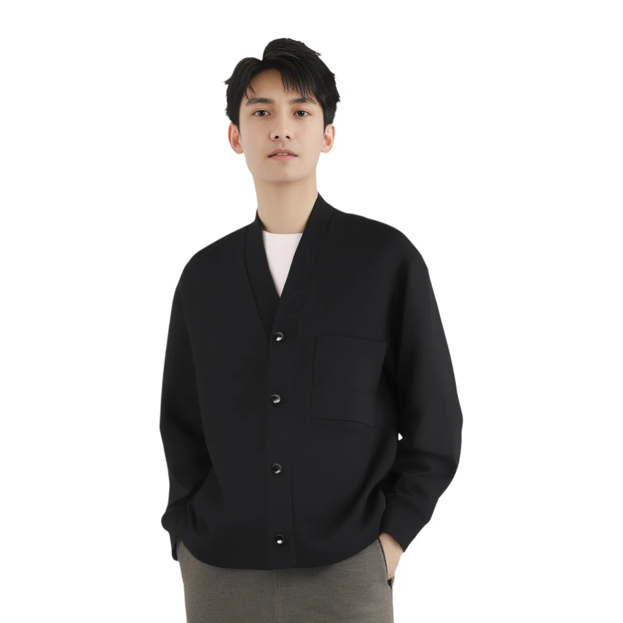 Кардиган вязаный унисекс 09 Black V Neck Moderate UNIQLO — фото 3