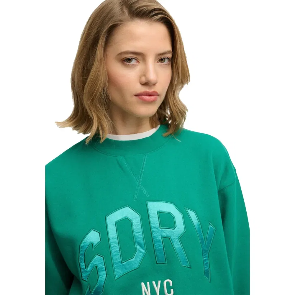 Свитшот Varsity Satin Applique Crew Superdry, зеленый — фото 4