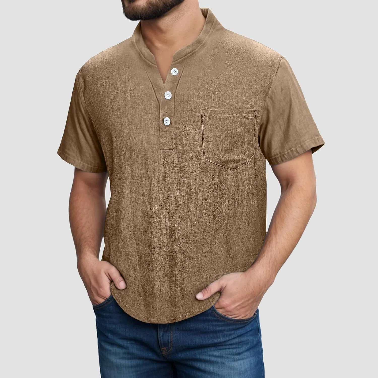 Мужская повседневная рубашка-поло с пуговицами Relaxed Fit, Khaki — фото 2