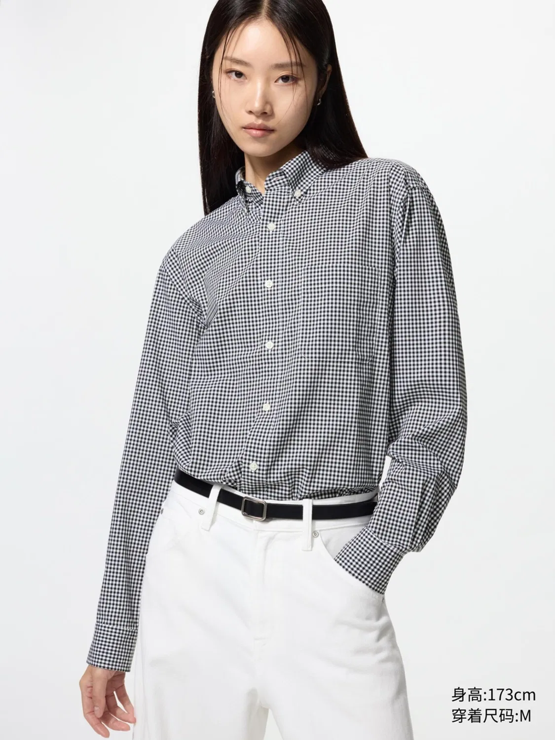 Рубашка с длинным рукавом в клетку Uniqlo, черный — фото 3