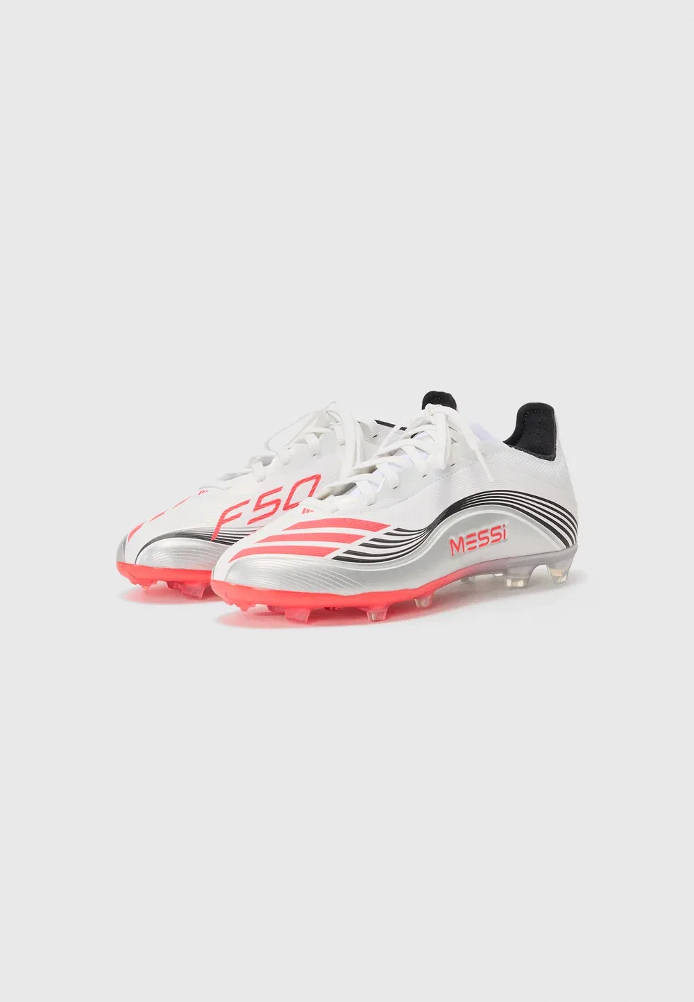 Футбольные бутсы F50 Messi Elite унисекс для твердого грунта Adidas Performance, White/Lucid Red/Silver-Coloured Metallic — фото 2