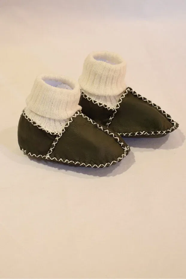 Детские пинетки из кожи с носками Adisia, Green