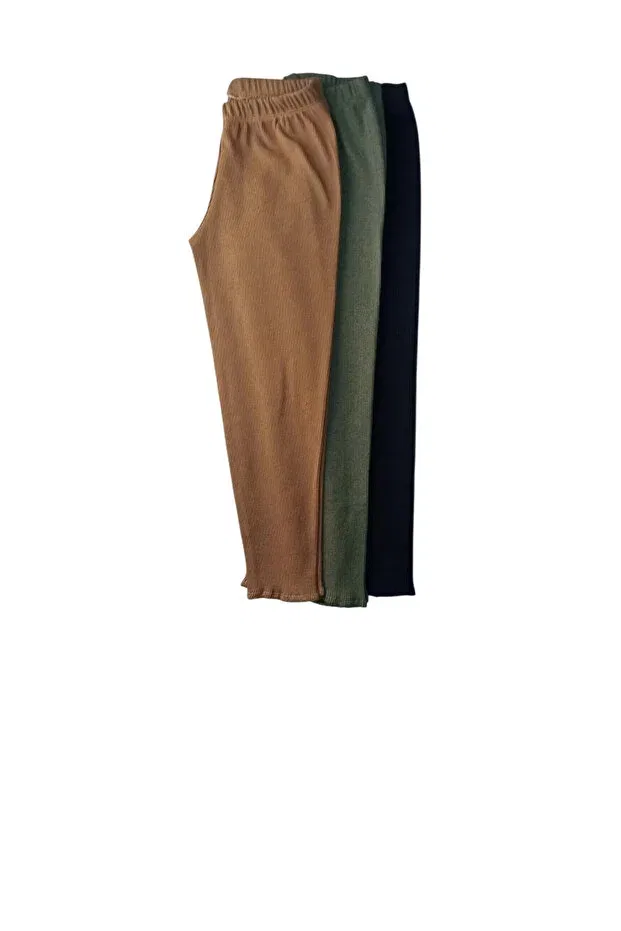 Детские леггинсы для девочек хлопковые комплект из 3 штук Berat Moda, Black Khaki Violet