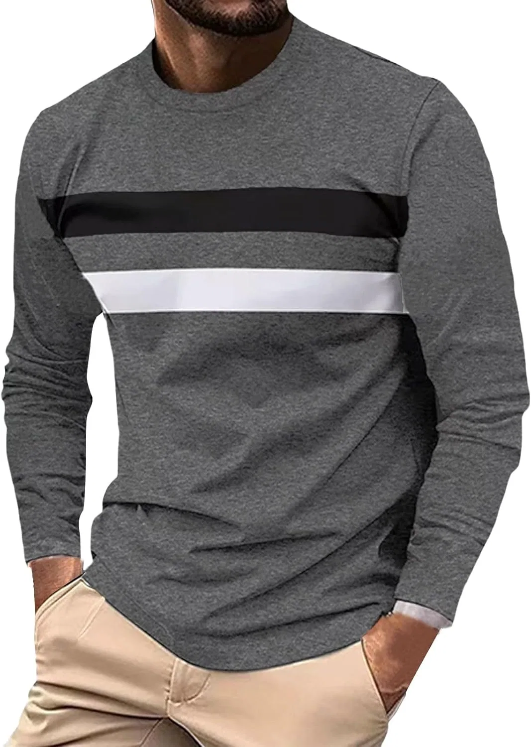 Мужская футболка с длинным рукавом в полоску, Dark Gray