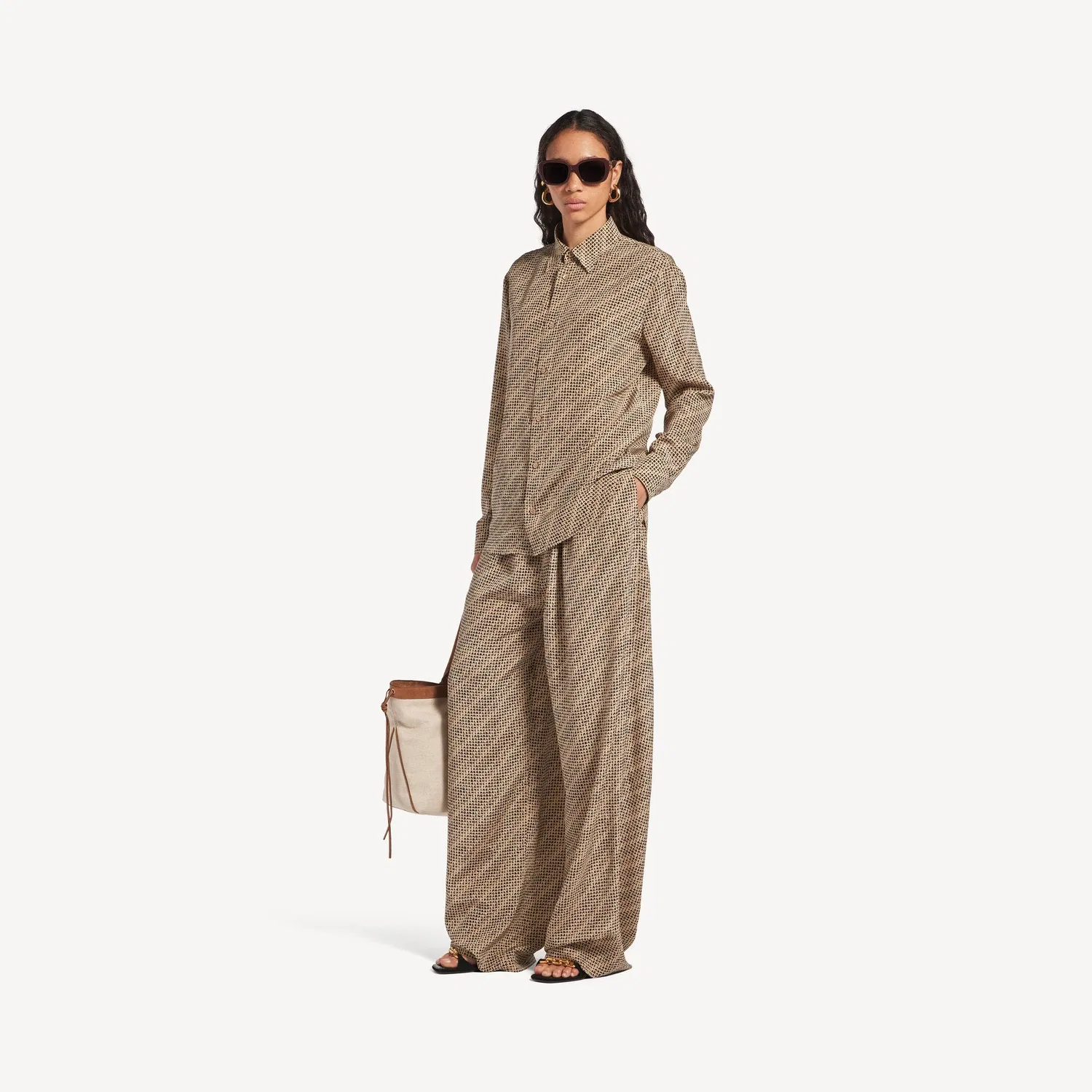 BALENCIAGA Женские пижамные брюки с монограммой, бежевые/черные — фото 2
