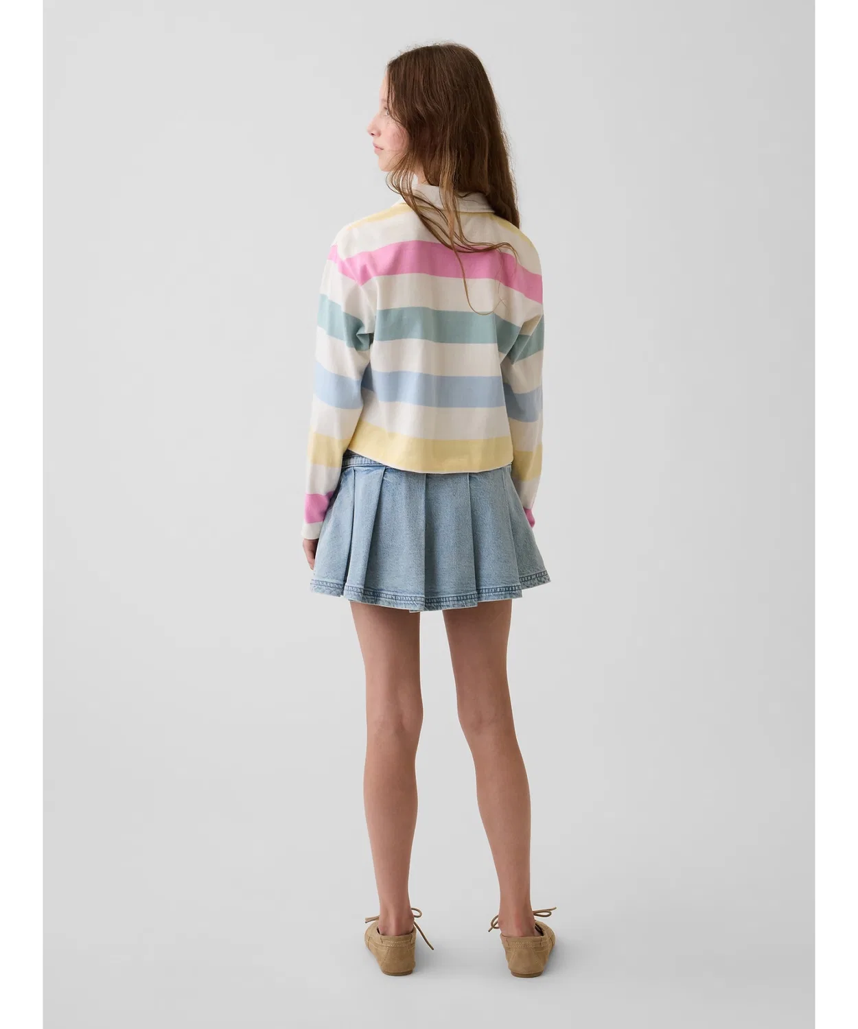 Детская джинсовая плиссированная мини-юбка с поясом GAP, Light Indigo Blue — фото 2