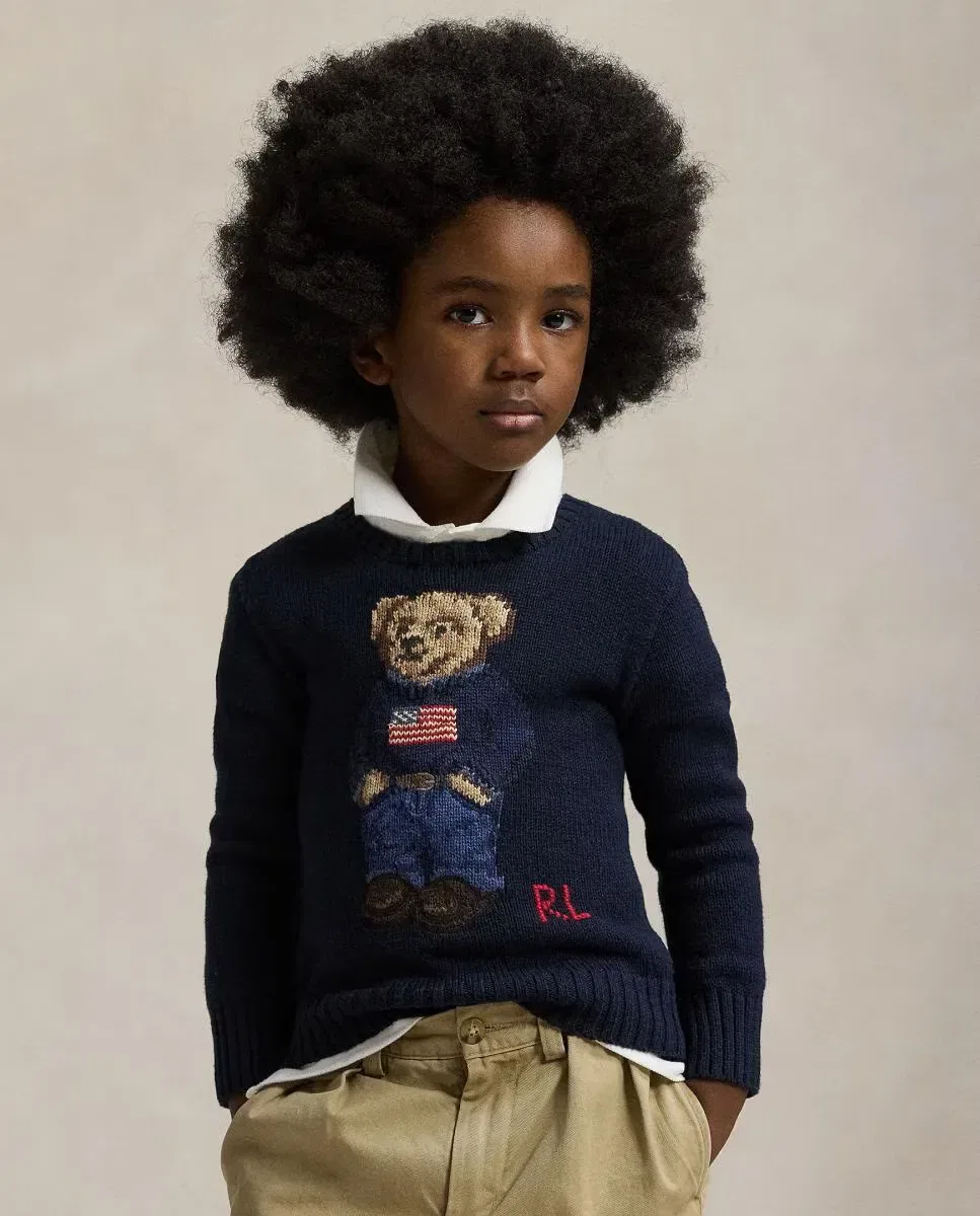 Детский джемпер с принтом Polo Bear Polo Ralph Lauren, Dark Blue — фото 2