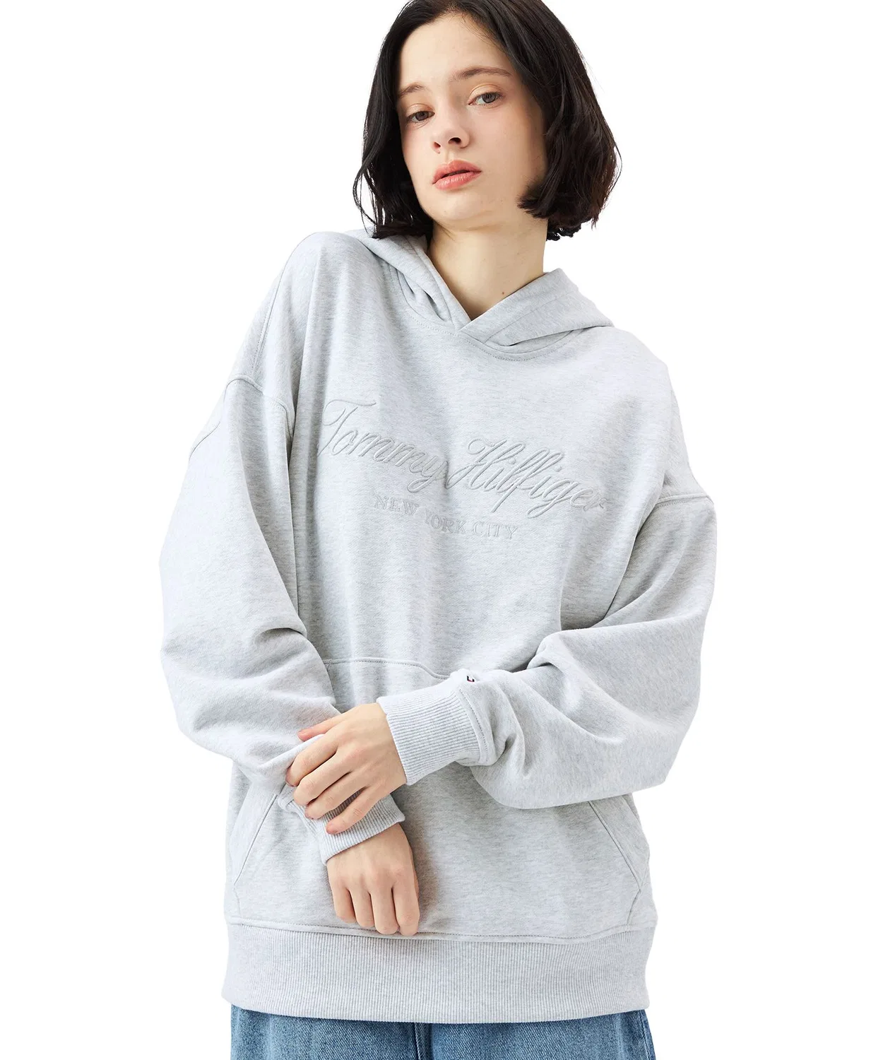 Мужское/Женское худи оверсайз с вышивкой TOMMY HILFIGER, Light Grey