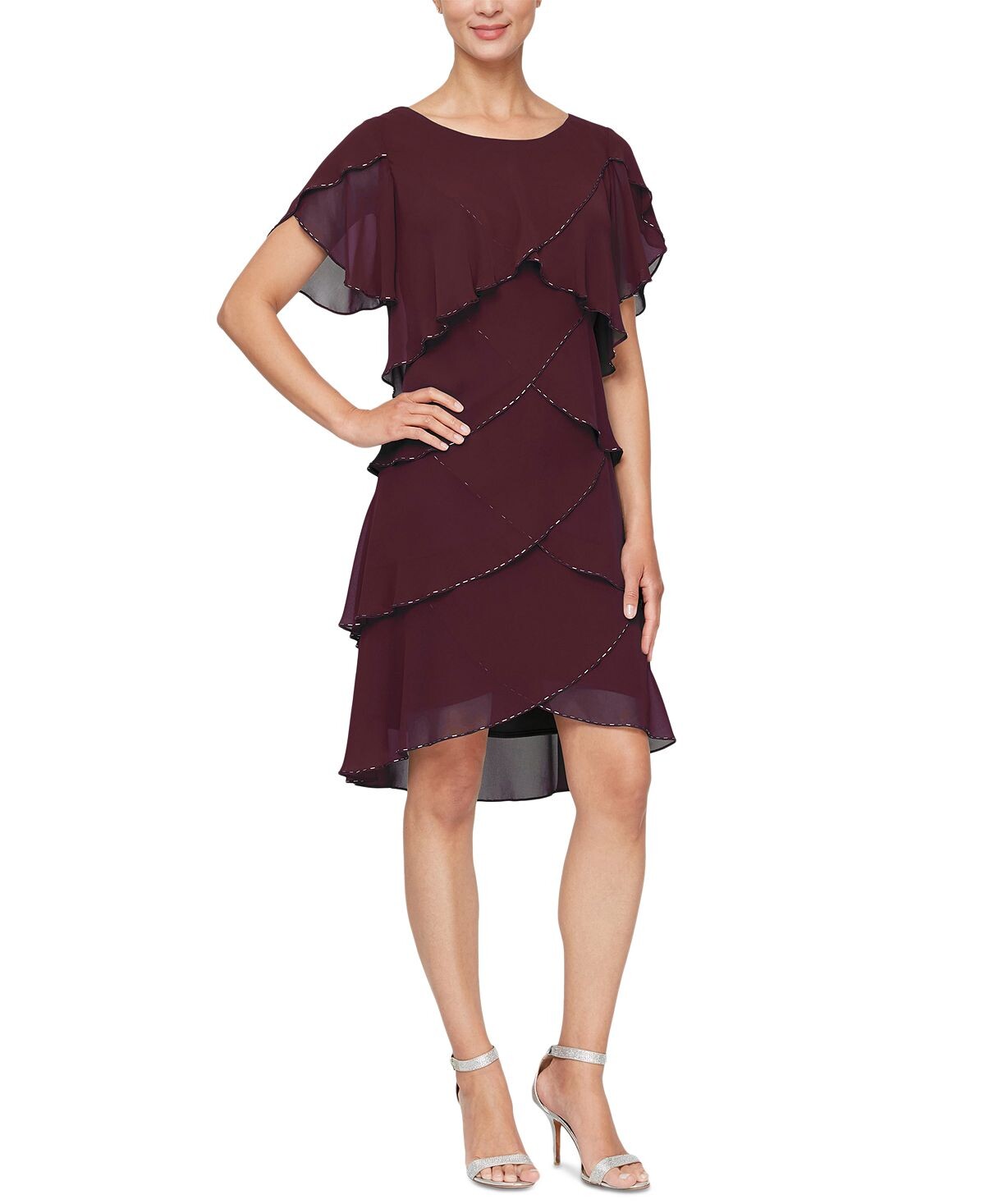 

Ярусное платье прямого кроя с бисером SL Fashions, темно-фиолетовый