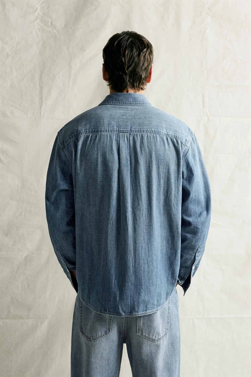 Джинсовая рубашка стандартного кроя ZARA, Light blue — фото 3