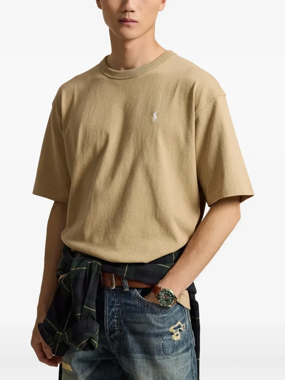 Футболка из джерси с круглым вырезом и свободной посадкой Polo Ralph Lauren, бежевый — фото 3
