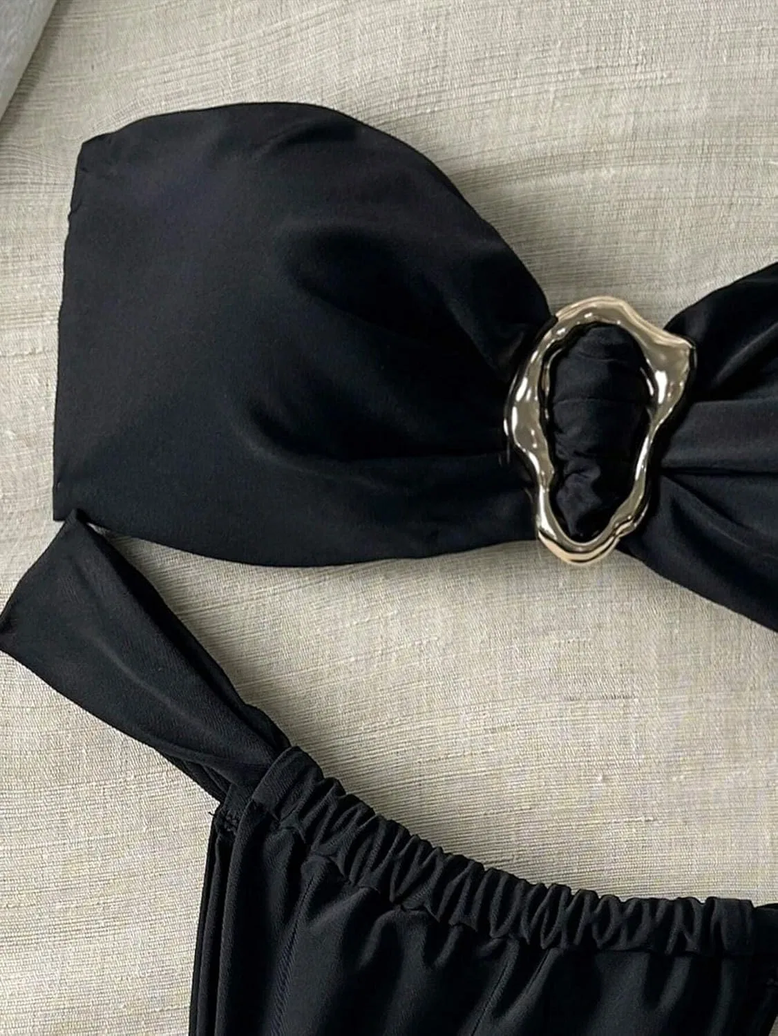 Женский бикини-сет с кольцом Bandeau, Black — фото 3