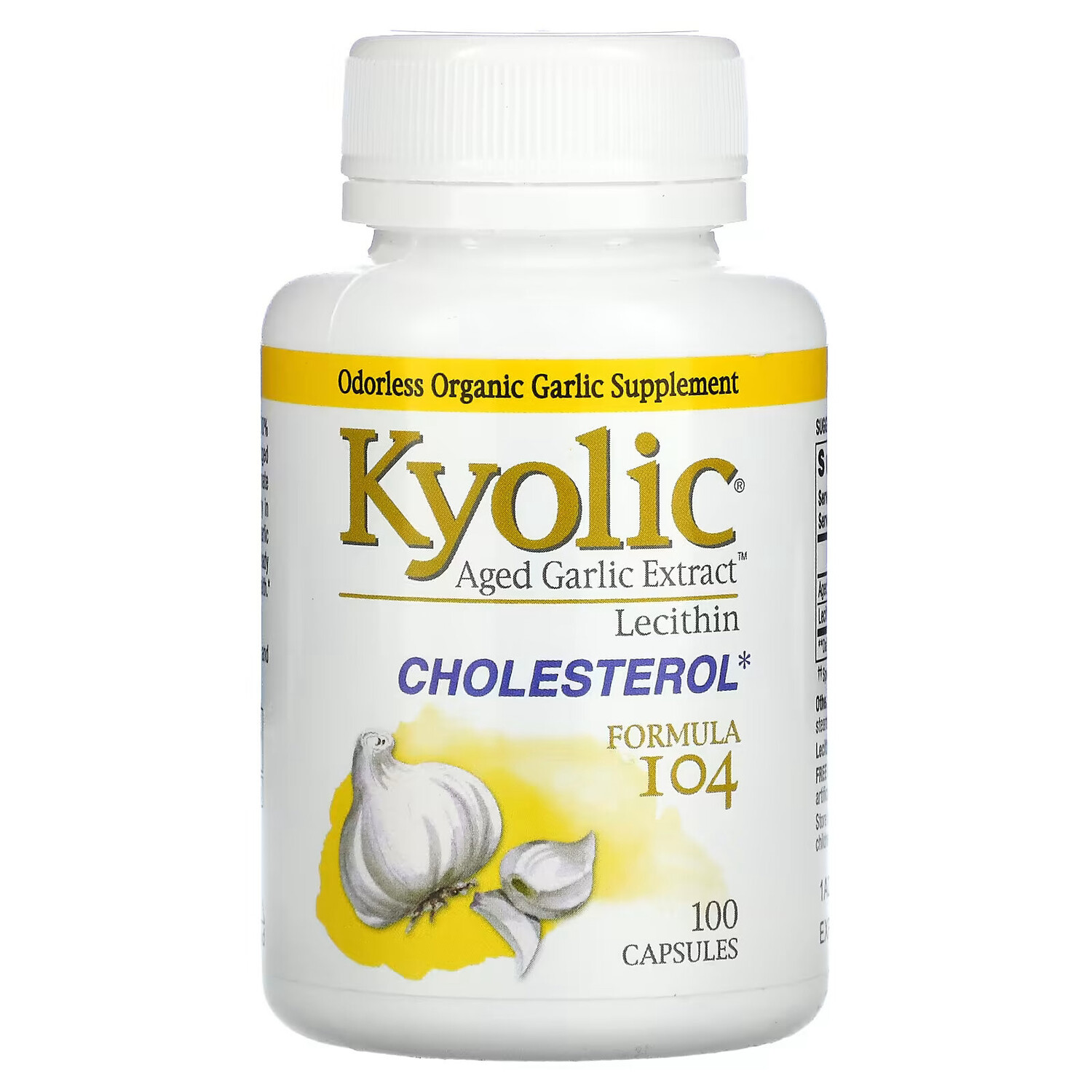 

Kyolic, Aged Garlic Extract, экстракт чеснока с лецитином, состав 104 для снижения уровня холестерина, 100 капсул