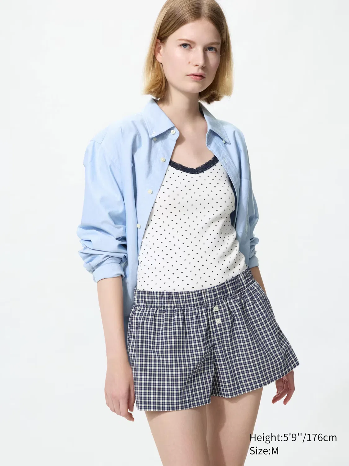 Боксерские шорты Uniqlo, хлопковые, свободного кроя, в клетку, синий