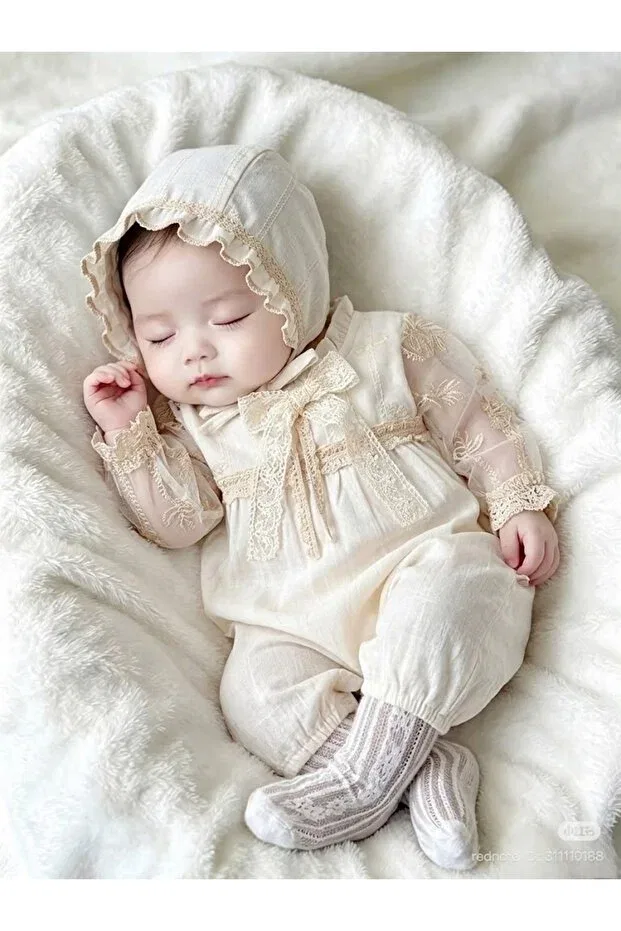 Детский комбинезон для девочек кружевной with hat Park Bebe, Beige
