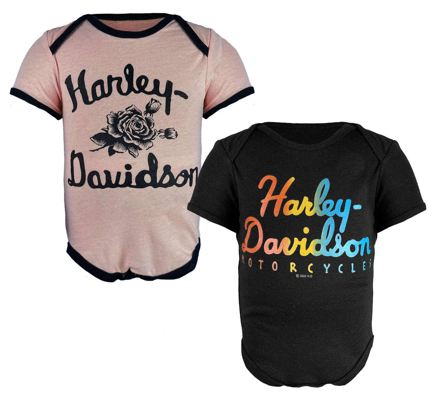 Боди для новорожденных девочек комплект из 2 штук с ребристым полотном, Dusty Pink/Black Harley Davidson