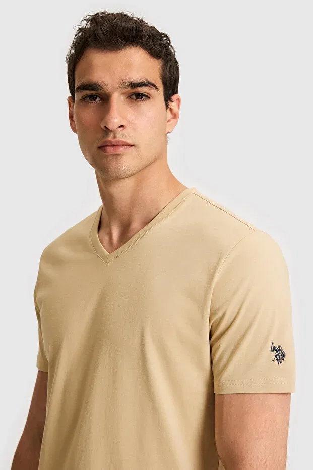Мужская футболка с v-образным вырезом U.S. Polo Assn., Beige — фото 2
