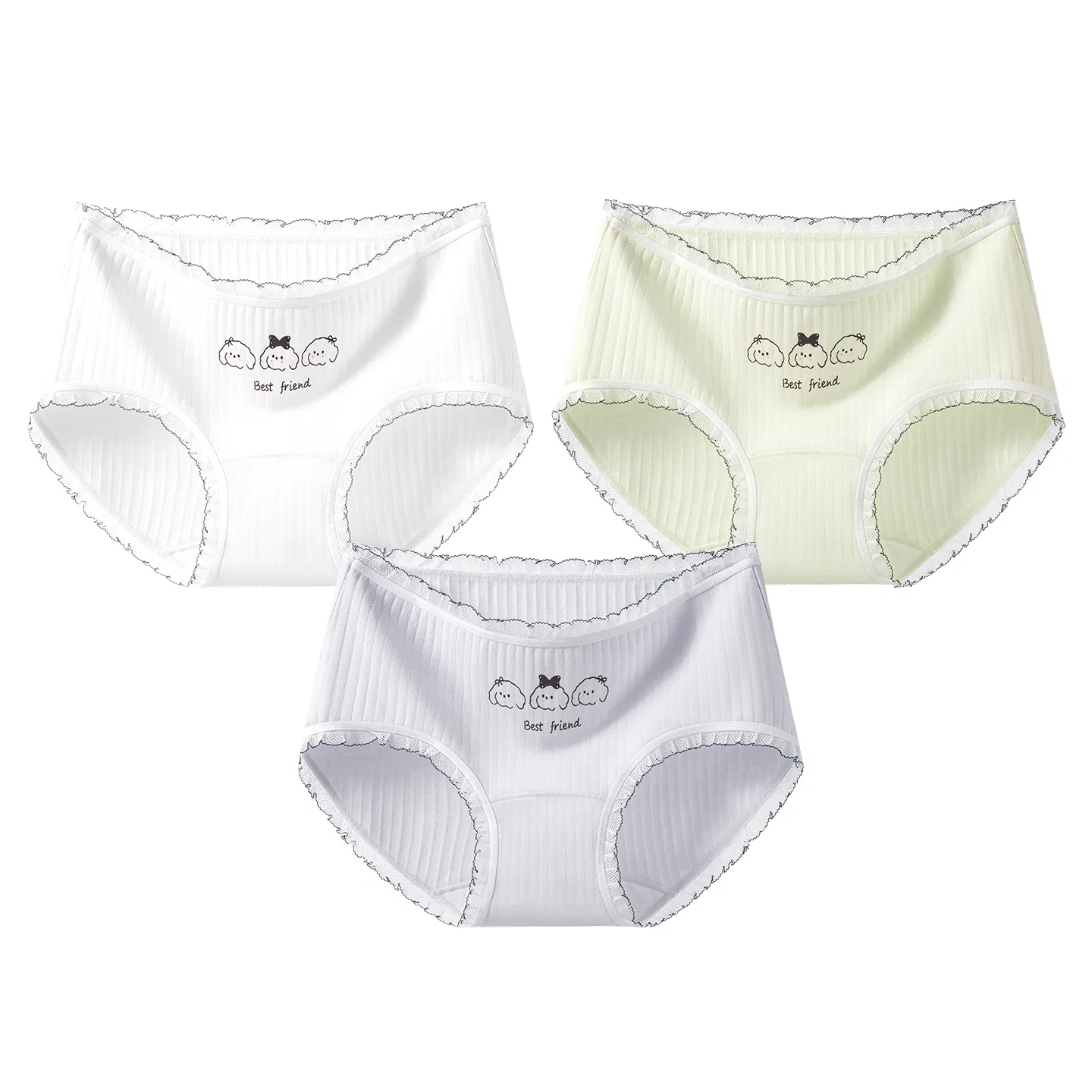 Детские трусы для девочек хлопковые 3 штуки Red Bean, Цвет: Blue White Green