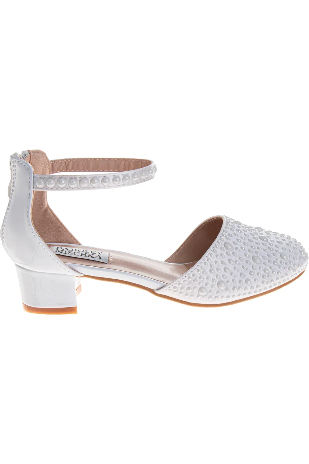 Детские туфли на каблуке с жемчугом Ankle Strap Pump Badgley Mischka Collection, белый — фото 2