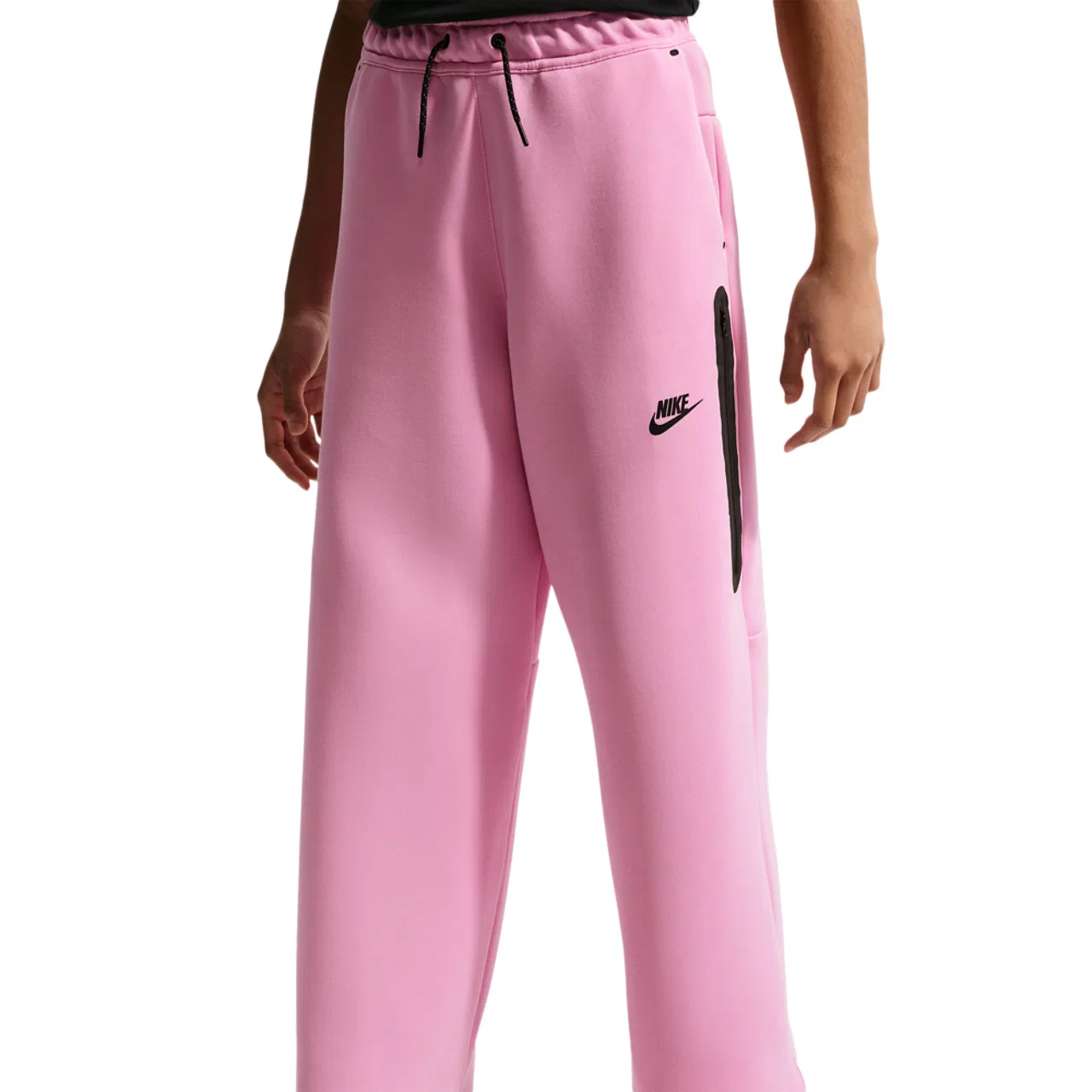 Детские брюки для девочек с широкой штаниной Nike Tech Fleece, Black/Pink Rise