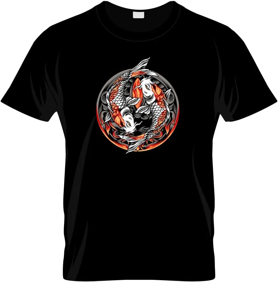 Мужская футболка с графическим принтом Yin Yang Koi Fish, Black