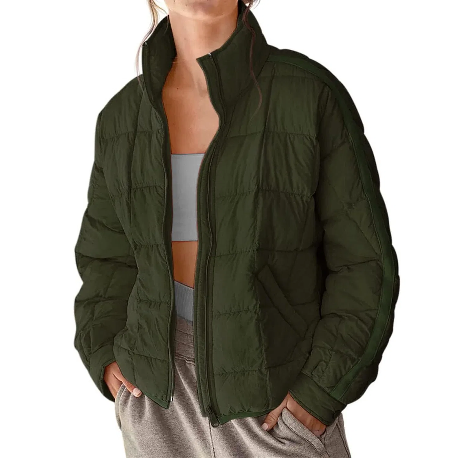 Женское утеплённое пальто с принтом, модель Packable Down Jacket, green — фото 2
