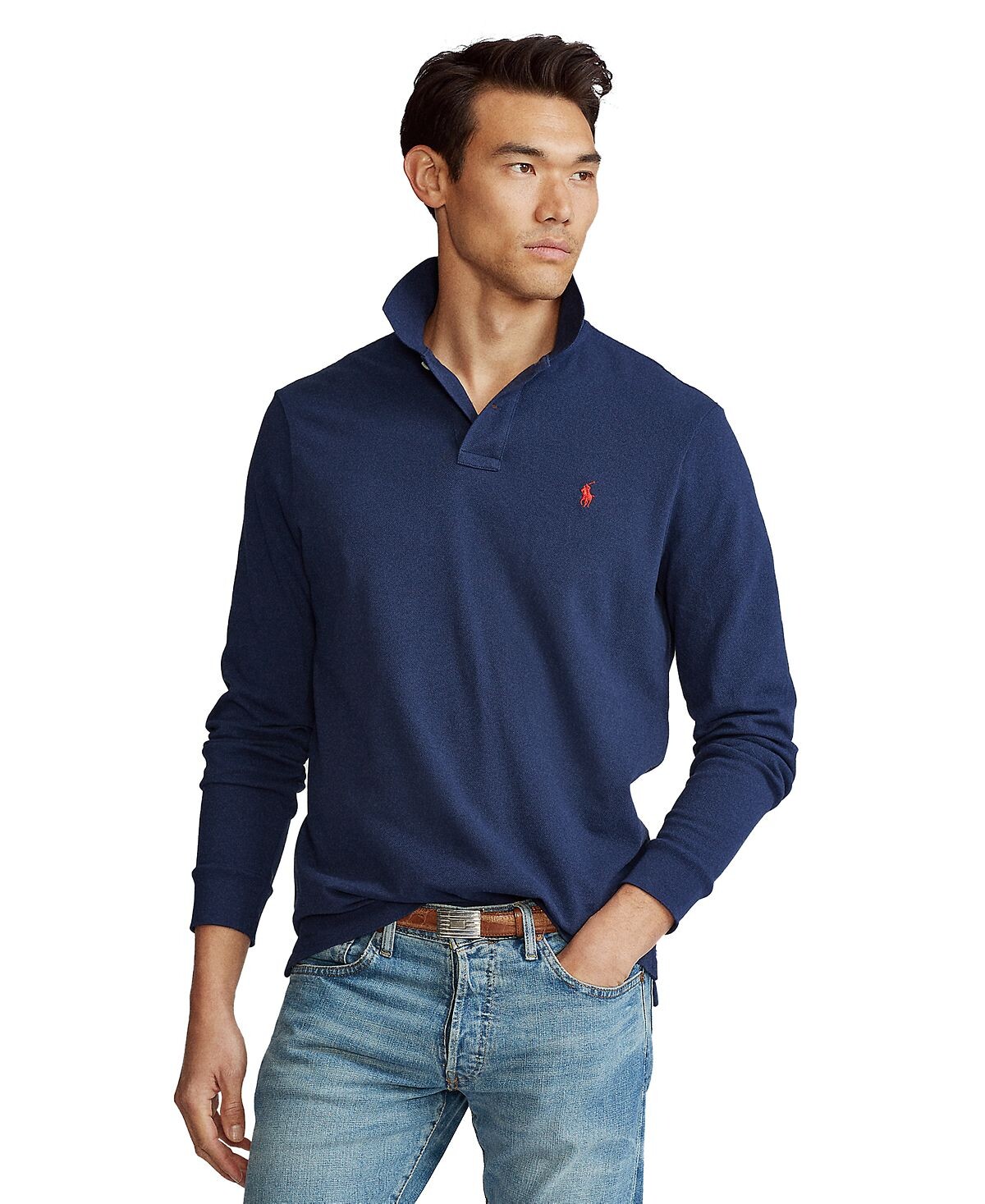 

Мужская футболка-поло классического кроя с длинным рукавом в сеточку Polo Ralph Lauren, мульти