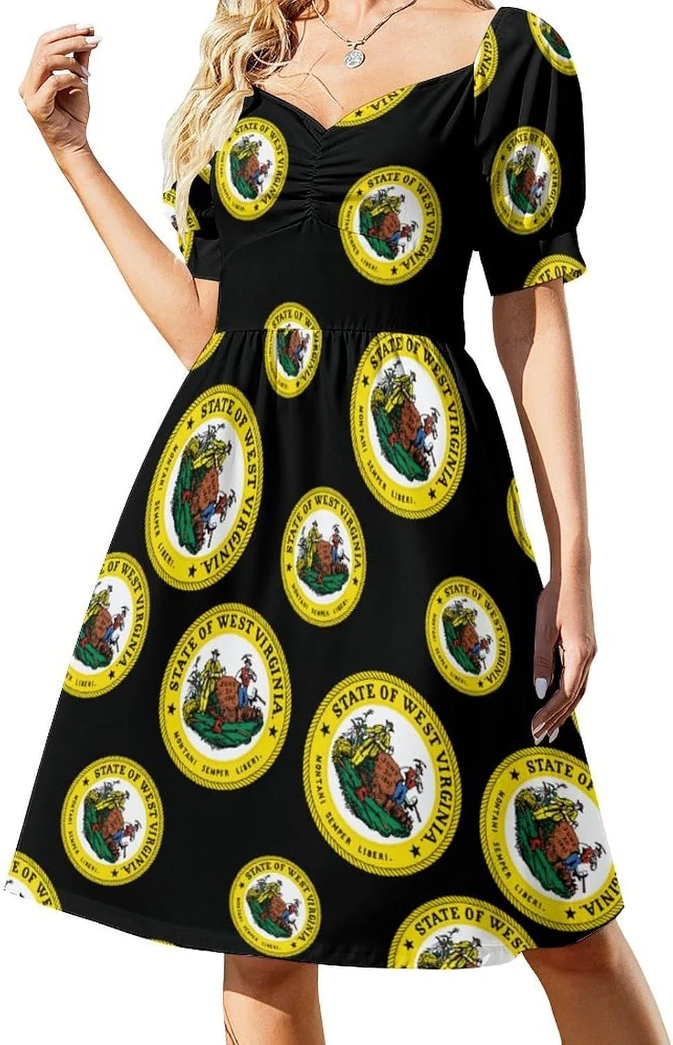 Женское платье-миди с квадратным вырезом и коротким рукавом, West Virginia State Logo